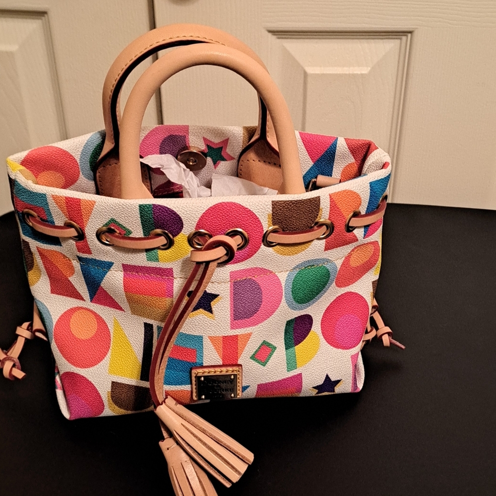 Dooney & Bourke Colorful Art Deco Tassel Tote, in like new condition. Used twice - Picture 2 of 6